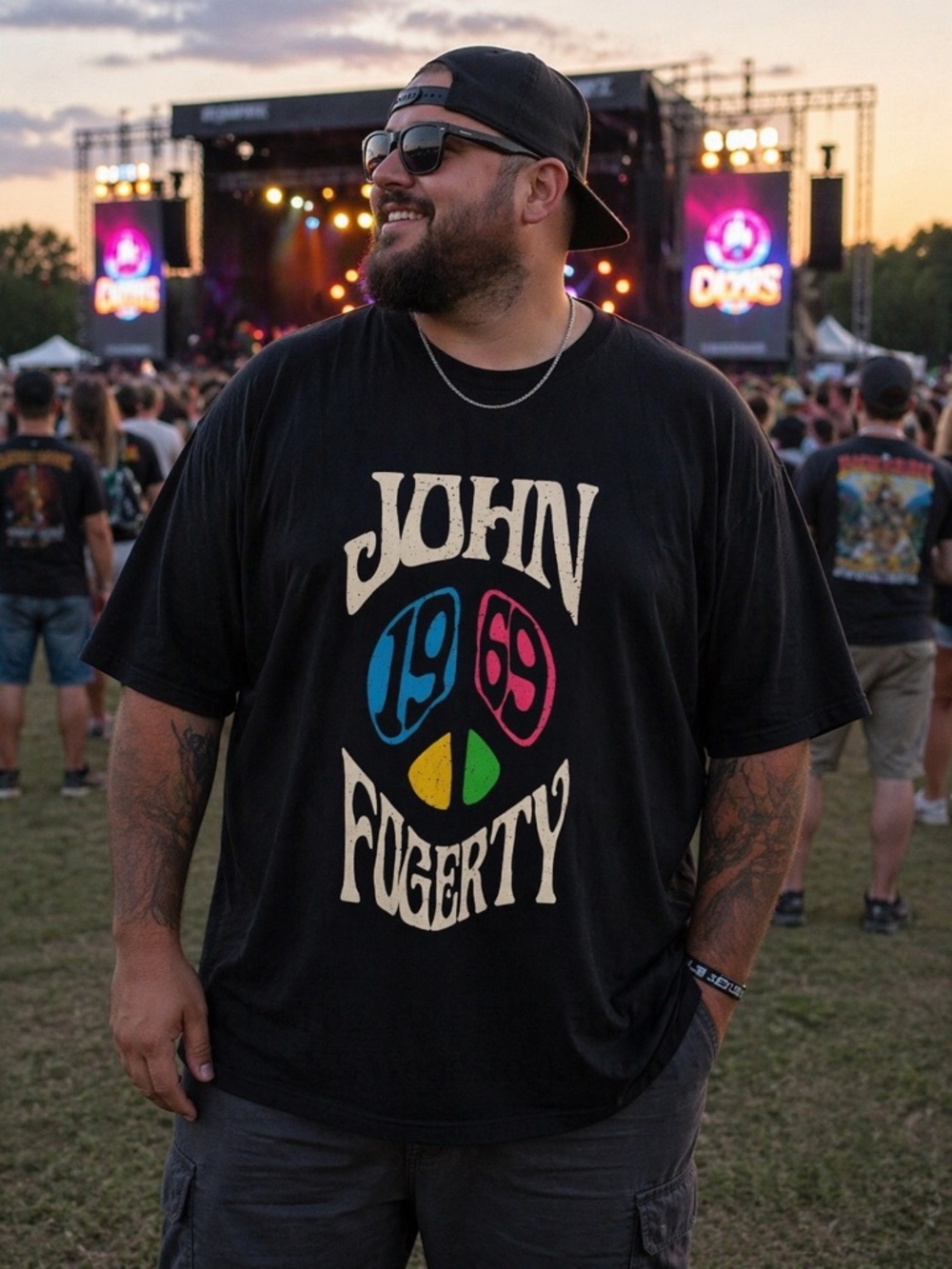 John Fogerty 1969 Graphic Tee XXL Black Band Shirt Rock Festival